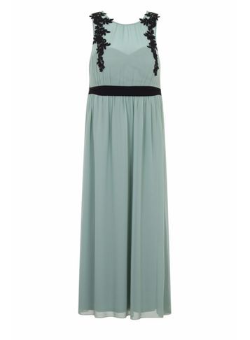 Womens **Little Mistress Curve Sage Embellished Maxi Dress Green - pattern: plain; sleeve style: sleeveless; style: maxi dress; length: ankle length; predominant colour: pistachio; secondary colour: black; occasions: evening; fit: body skimming; fibres: polyester/polyamide - 100%; neckline: crew; sleeve length: sleeveless; texture group: sheer fabrics/chiffon/organza etc.; pattern type: fabric; embellishment: embroidered; multicoloured: multicoloured; season: s/s 2016; wardrobe: event