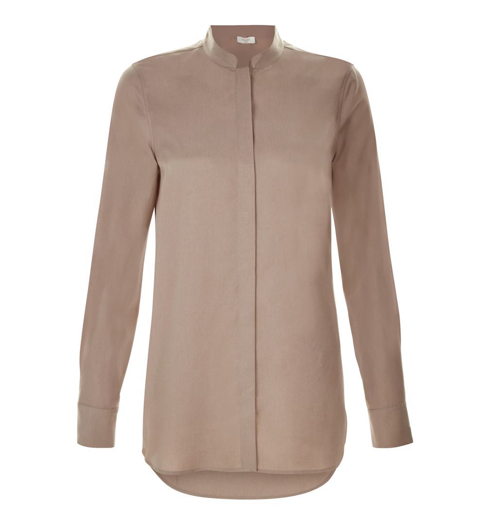 Vivien Blouse, Brown - pattern: plain; style: blouse; predominant colour: taupe; occasions: evening; length: standard; neckline: collarstand; fibres: viscose/rayon - 100%; fit: body skimming; sleeve length: long sleeve; sleeve style: standard; pattern type: fabric; texture group: other - light to midweight; season: s/s 2016; wardrobe: event