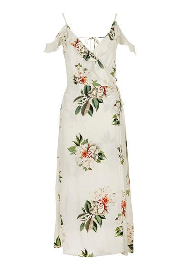Floral Maxi Dress - neckline: v-neck; sleeve style: open slash; style: maxi dress; length: ankle length; predominant colour: ivory/cream; secondary colour: dark green; occasions: evening, creative work; fit: body skimming; fibres: viscose/rayon - 100%; sleeve length: short sleeve; bust detail: bulky details at bust; pattern type: fabric; pattern: florals; texture group: woven light midweight; multicoloured: multicoloured; trends: pretty girl; season: s/s 2016; wardrobe: highlight