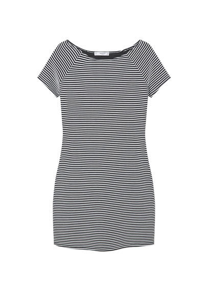 Stripe Textured Dress - style: t-shirt; length: mini; neckline: round neck; pattern: horizontal stripes; secondary colour: white; predominant colour: navy; occasions: casual; fit: body skimming; fibres: cotton - stretch; sleeve length: short sleeve; sleeve style: standard; texture group: jersey - clingy; pattern type: fabric; pattern size: standard; season: s/s 2016; wardrobe: basic
