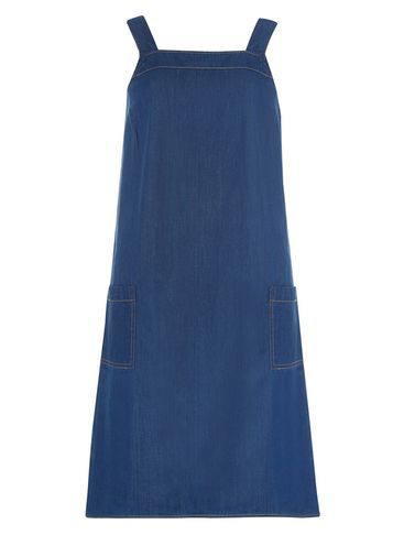 Womens **Tall Denim Midwash Pinafore Dress Blue - length: mid thigh; sleeve style: standard vest straps/shoulder straps; pattern: plain; style: dungaree dress/pinafore; predominant colour: navy; occasions: casual; fit: soft a-line; fibres: cotton - 100%; sleeve length: sleeveless; texture group: denim; neckline: medium square neck; pattern type: fabric; season: s/s 2016; wardrobe: highlight