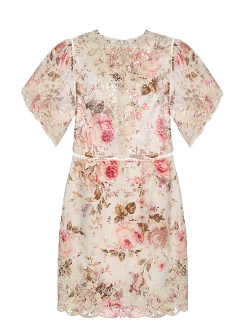 Eden Floral Print Cotton Dress - style: shift; length: mid thigh; waist detail: belted waist/tie at waist/drawstring; predominant colour: ivory/cream; secondary colour: pink; occasions: evening; fit: body skimming; fibres: cotton - 100%; neckline: crew; sleeve length: short sleeve; sleeve style: standard; pattern type: fabric; pattern: florals; texture group: other - light to midweight; multicoloured: multicoloured; season: s/s 2016; wardrobe: event