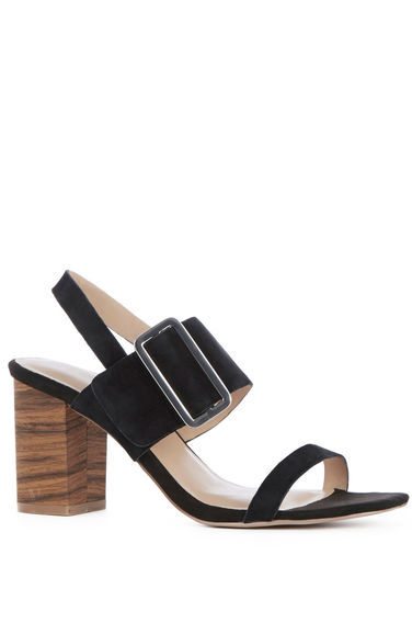 Triple Strap Stacked Sandal - predominant colour: black; occasions: casual, creative work; material: leather; heel height: mid; heel: block; toe: open toe/peeptoe; style: strappy; finish: plain; pattern: plain; season: s/s 2016; wardrobe: investment