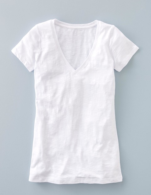 Long Lightweight V Neck White Women, White - neckline: v-neck; pattern: plain; style: t-shirt; predominant colour: white; occasions: casual; length: standard; fibres: cotton - 100%; fit: body skimming; sleeve length: short sleeve; sleeve style: standard; texture group: jersey - clingy; pattern type: fabric; season: s/s 2016; wardrobe: basic