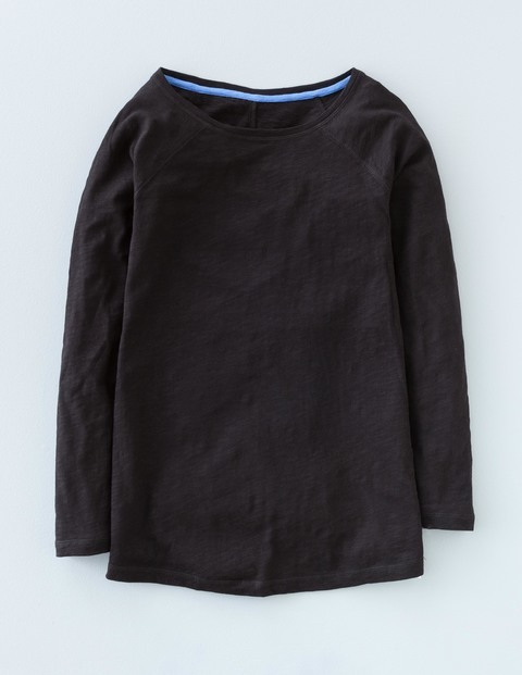 Long Lightweight Baseball Tee Black Women, Black - pattern: plain; predominant colour: black; occasions: casual; length: standard; style: top; fibres: cotton - 100%; fit: body skimming; neckline: crew; sleeve length: long sleeve; sleeve style: standard; pattern type: fabric; texture group: jersey - stretchy/drapey; season: s/s 2016; wardrobe: basic