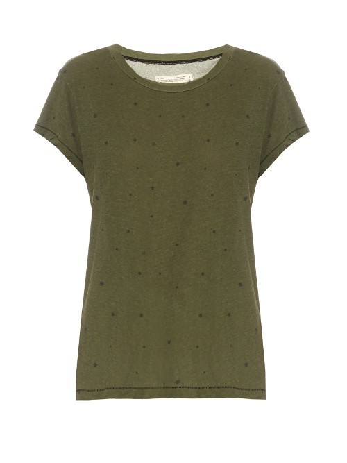 The Crew Neck Cotton T Shirt - neckline: round neck; style: t-shirt; predominant colour: khaki; occasions: casual; length: standard; fibres: cotton - 100%; fit: body skimming; sleeve length: short sleeve; sleeve style: standard; pattern type: fabric; pattern size: light/subtle; pattern: patterned/print; texture group: jersey - stretchy/drapey; season: s/s 2016; wardrobe: highlight
