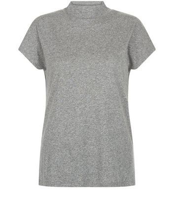 Grey Funnel Neck T Shirt - pattern: plain; neckline: high neck; style: t-shirt; predominant colour: mid grey; occasions: casual; length: standard; fibres: cotton - mix; fit: body skimming; sleeve length: short sleeve; sleeve style: standard; pattern type: fabric; texture group: jersey - stretchy/drapey; season: s/s 2016; wardrobe: basic; embellishment location: bust