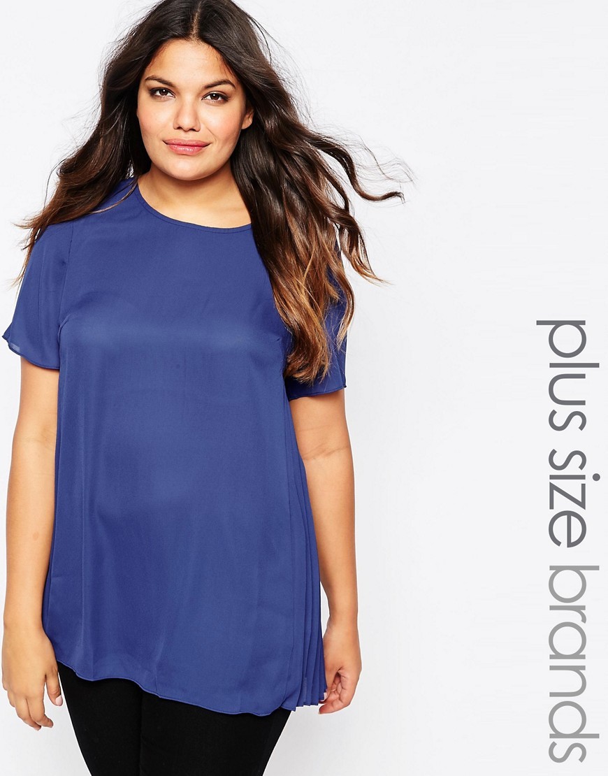Plus Top With Side Pleats Navy - neckline: round neck; pattern: plain; length: below the bottom; style: tunic; predominant colour: royal blue; occasions: casual, creative work; fibres: polyester/polyamide - 100%; fit: loose; sleeve length: short sleeve; sleeve style: standard; texture group: crepes; pattern type: fabric; season: s/s 2016; wardrobe: highlight