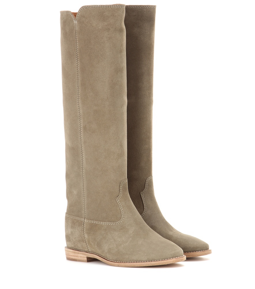 étoile Cleave Concealed Wedge Suede Boots - predominant colour: taupe; occasions: casual, creative work; material: suede; heel height: flat; heel: block; toe: pointed toe; boot length: knee; style: standard; finish: plain; pattern: plain; season: s/s 2016; wardrobe: investment