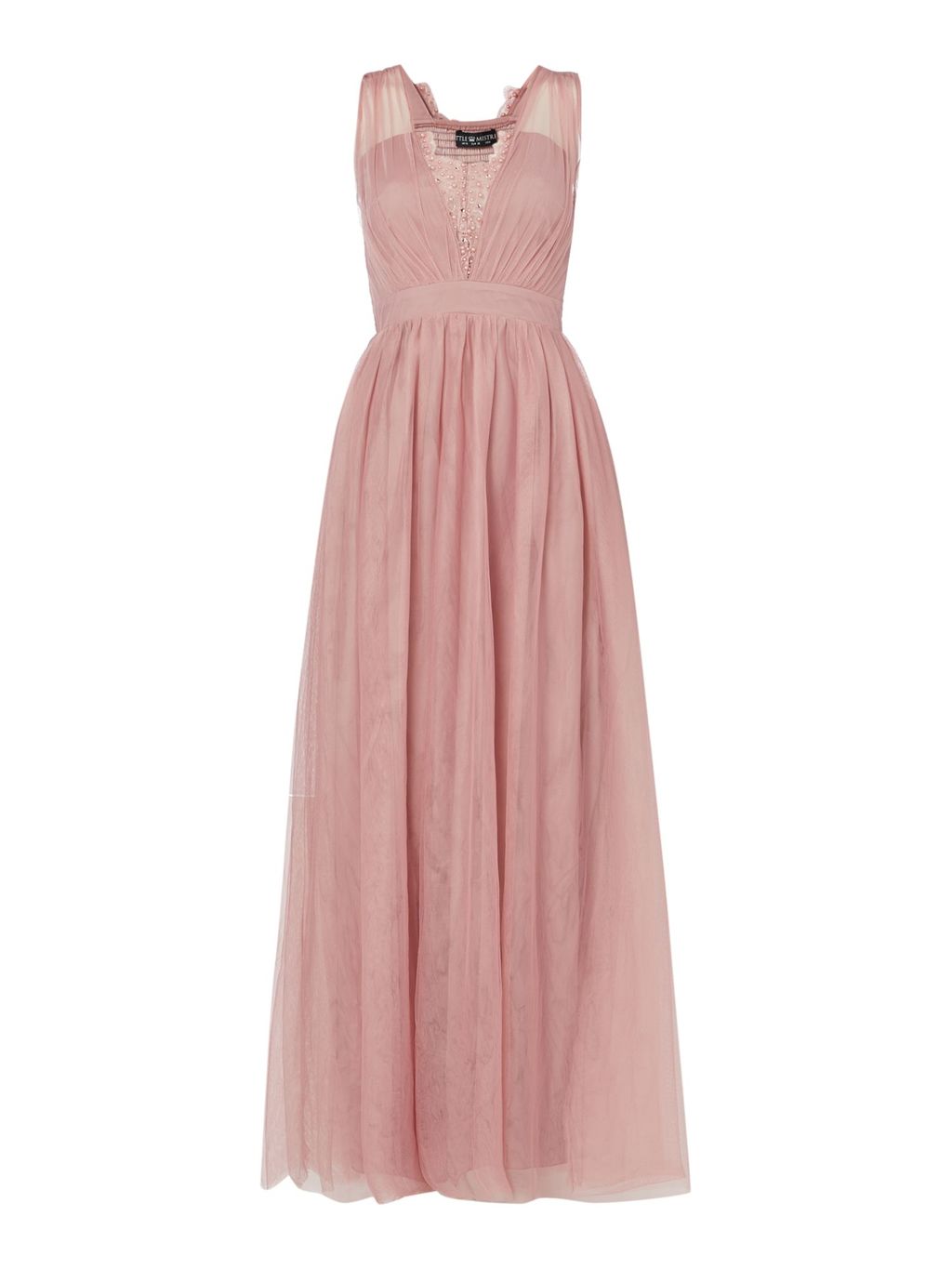 Sleeveless Chiffon Maxi Dress, Pink - sleeve style: wide vest straps; neckline: v-neck; pattern: plain; style: maxi dress; length: ankle length; predominant colour: pink; fit: soft a-line; fibres: polyester/polyamide - 100%; occasions: occasion; sleeve length: sleeveless; texture group: sheer fabrics/chiffon/organza etc.; pattern type: fabric; pattern size: standard; embellishment: beading; season: s/s 2016; wardrobe: event; embellishment location: bust