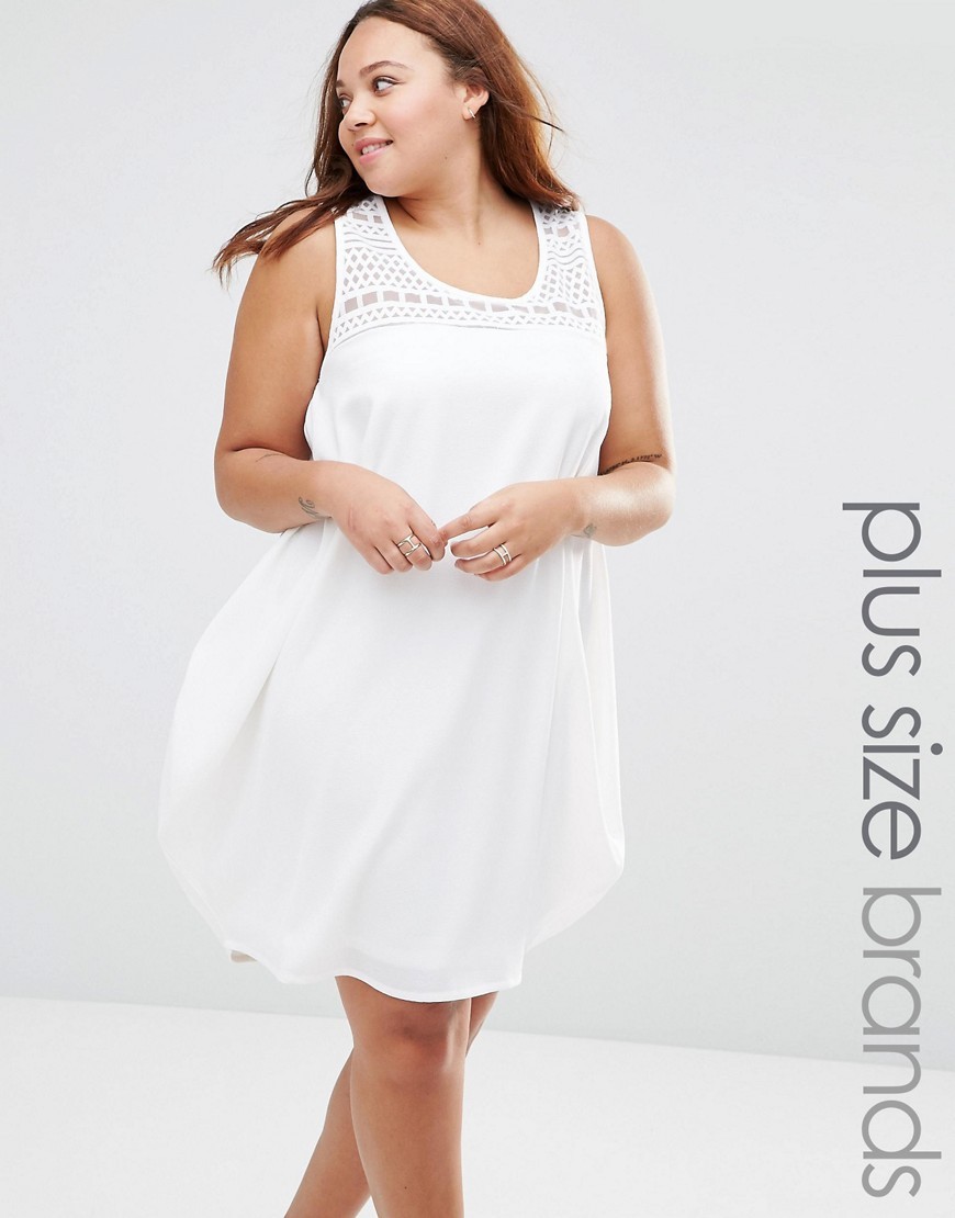 Ton Drapey Dress Bright White - length: mid thigh; sleeve style: standard vest straps/shoulder straps; pattern: plain; style: sundress; predominant colour: white; occasions: casual, holiday; fit: straight cut; neckline: scoop; fibres: polyester/polyamide - 100%; sleeve length: sleeveless; texture group: sheer fabrics/chiffon/organza etc.; pattern type: fabric; embellishment: lace; season: s/s 2016; wardrobe: highlight; embellishment location: shoulder