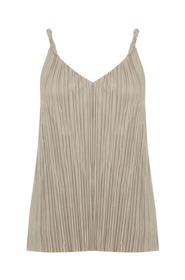 Twist Plisse Top - neckline: v-neck; sleeve style: standard vest straps/shoulder straps; pattern: plain; predominant colour: stone; occasions: casual, creative work; length: standard; style: top; fibres: polyester/polyamide - 100%; fit: body skimming; sleeve length: sleeveless; pattern type: fabric; texture group: jersey - stretchy/drapey; season: s/s 2016; wardrobe: basic