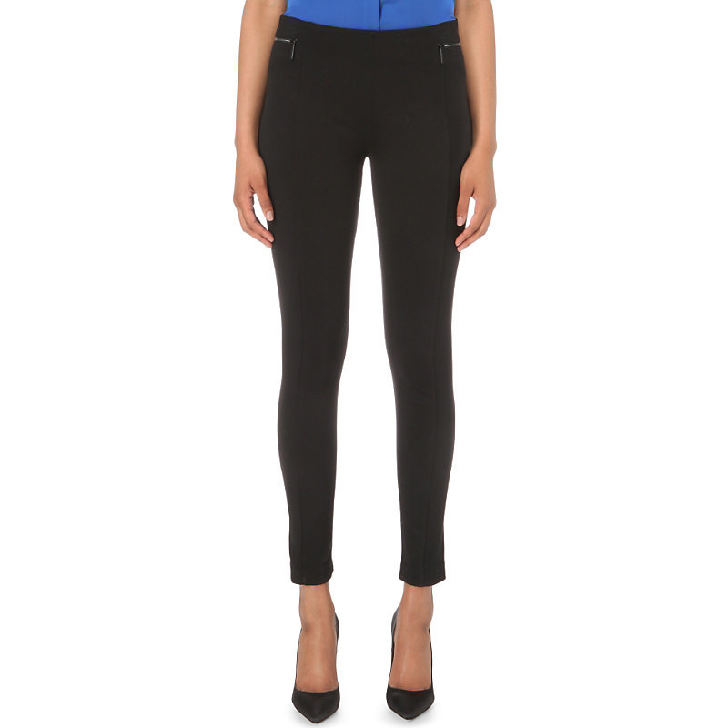 Skinny Mid Rise Jersey Trousers, Women's, Black - length: standard; pattern: plain; waist: mid/regular rise; predominant colour: black; fibres: polyester/polyamide - stretch; fit: skinny/tight leg; pattern type: fabric; texture group: jersey - stretchy/drapey; style: standard; occasions: creative work; season: s/s 2016; wardrobe: basic