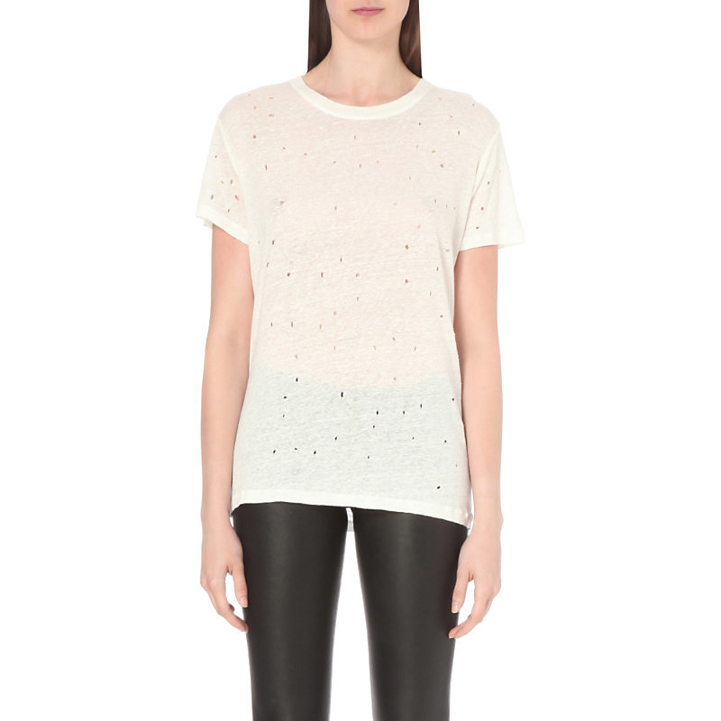 Clay Distressed Linen T Shirt, Women's, Size: S, Ecru - pattern: plain; length: below the bottom; style: t-shirt; predominant colour: ivory/cream; occasions: casual; fibres: linen - 100%; fit: body skimming; neckline: crew; sleeve length: short sleeve; sleeve style: standard; texture group: linen; pattern type: fabric; season: s/s 2016; wardrobe: basic