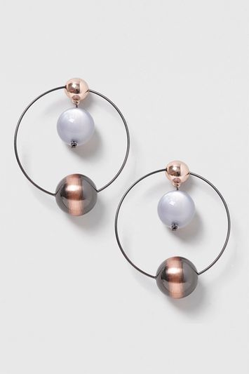 Resin Ball Hoop Earrings - secondary colour: gold; predominant colour: black; occasions: evening, occasion; style: hoop; length: long; size: large/oversized; material: chain/metal; fastening: pierced; finish: metallic; embellishment: jewels/stone; multicoloured: multicoloured; season: s/s 2016; wardrobe: event