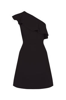 Ruffle One Shoulder Dress - length: mid thigh; pattern: plain; sleeve style: sleeveless; style: asymmetric (top); waist detail: fitted waist; neckline: asymmetric; predominant colour: black; occasions: evening, occasion; fit: soft a-line; fibres: polyester/polyamide - 100%; sleeve length: sleeveless; texture group: crepes; bust detail: bulky details at bust; pattern type: fabric; season: s/s 2016; wardrobe: event