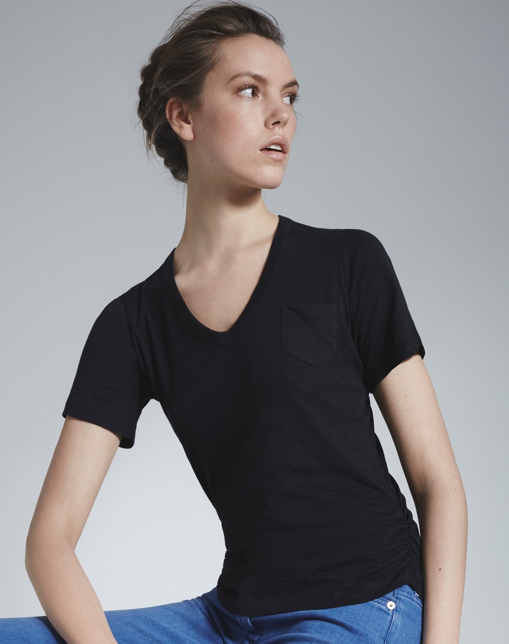 The Perfect V Neck Tee Black - neckline: v-neck; pattern: plain; style: t-shirt; predominant colour: black; occasions: casual; length: standard; fibres: cotton - 100%; fit: body skimming; sleeve length: short sleeve; sleeve style: standard; texture group: jersey - clingy; pattern type: fabric; season: s/s 2016; wardrobe: basic