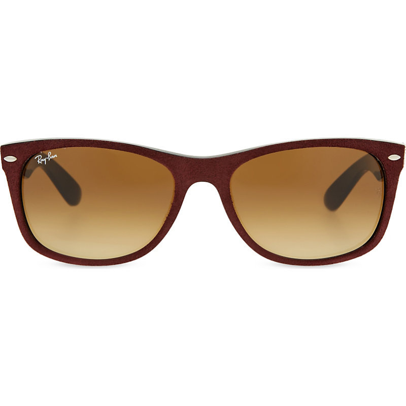Rb2132 New Wayfarer Suede Effect Sunglasses, Women's, Alcantara - predominant colour: chocolate brown; occasions: casual, holiday; style: d frame; size: standard; material: plastic/rubber; pattern: tortoiseshell; finish: plain; season: s/s 2016; wardrobe: basic