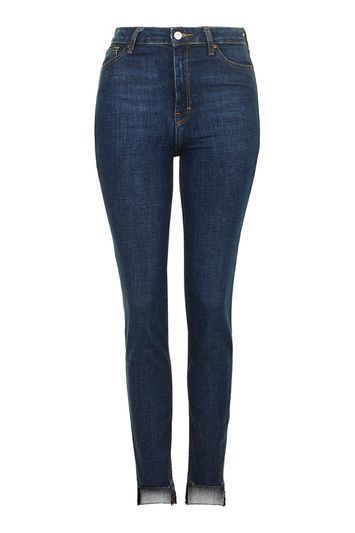 Moto Stepped Hem Orson Jeans - style: skinny leg; length: standard; pattern: plain; waist: high rise; pocket detail: traditional 5 pocket; predominant colour: navy; occasions: casual; fibres: cotton - stretch; jeans detail: whiskering, dark wash; texture group: denim; pattern type: fabric; season: s/s 2016; wardrobe: basic