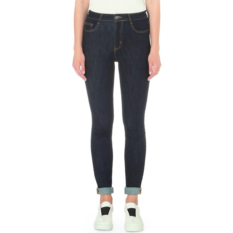 Pacino Skinny High Rise Turn Up Jeans, Women's, Blue - style: skinny leg; length: standard; pattern: plain; waist: high rise; pocket detail: traditional 5 pocket; predominant colour: navy; occasions: casual; fibres: cotton - stretch; texture group: denim; pattern type: fabric; season: s/s 2016; wardrobe: basic