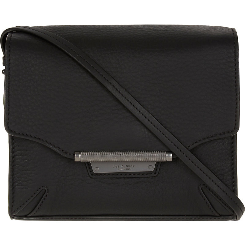 Moto Grained Leather Cross Body Bag, Women's, Black - predominant colour: black; occasions: casual, creative work; type of pattern: standard; style: shoulder; length: across body/long; size: standard; material: leather; pattern: plain; finish: plain; season: s/s 2016; wardrobe: investment