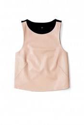 Blush Leather Front Cutaway Back Tank Top - pattern: plain; sleeve style: sleeveless; length: cropped; back detail: contrast pattern/fabric at back, shorter hem at back than at front; predominant colour: blush; occasions: casual, evening, work; style: top; neckline: scoop; fibres: leather - 100%; trends: colour blocking; fit: straight cut; sleeve length: sleeveless; pattern type: fabric; pattern size: standard