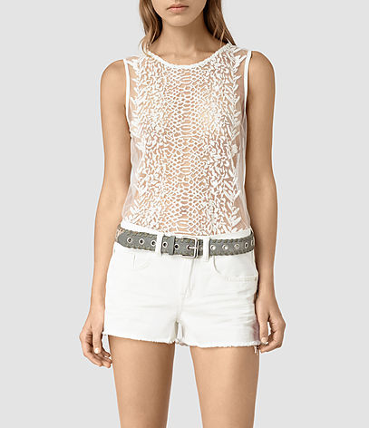 Cariad Embroidered Top - sleeve style: sleeveless; predominant colour: white; occasions: evening; length: standard; style: top; fibres: nylon - 100%; fit: body skimming; neckline: crew; sleeve length: sleeveless; texture group: lace; pattern type: fabric; pattern size: light/subtle; pattern: patterned/print; season: s/s 2016; wardrobe: event