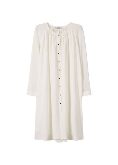 Flowy Blouse - neckline: round neck; pattern: plain; style: blouse; predominant colour: ivory/cream; occasions: casual; fibres: polyester/polyamide - 100%; fit: loose; length: mid thigh; sleeve length: long sleeve; sleeve style: standard; pattern type: fabric; texture group: other - light to midweight; season: s/s 2016; wardrobe: basic