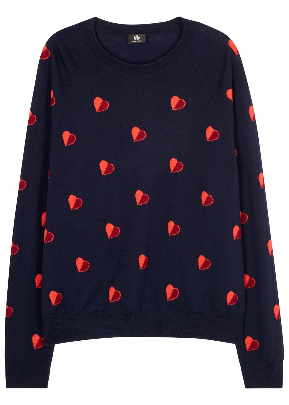 Navy Heart Intarsia Wool Jumper Size - style: standard; secondary colour: true red; predominant colour: navy; occasions: casual; length: standard; fibres: wool - 100%; fit: loose; neckline: crew; sleeve length: long sleeve; sleeve style: standard; texture group: knits/crochet; pattern type: fabric; pattern: patterned/print; multicoloured: multicoloured; season: s/s 2016; wardrobe: highlight