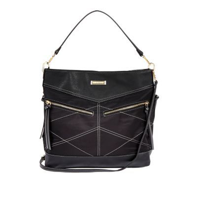 Womens Black Whipstitch Tote Bag - predominant colour: black; occasions: casual, creative work; type of pattern: standard; style: shoulder; length: shoulder (tucks under arm); size: standard; material: faux leather; embellishment: zips; pattern: plain; finish: plain; season: s/s 2016; wardrobe: investment