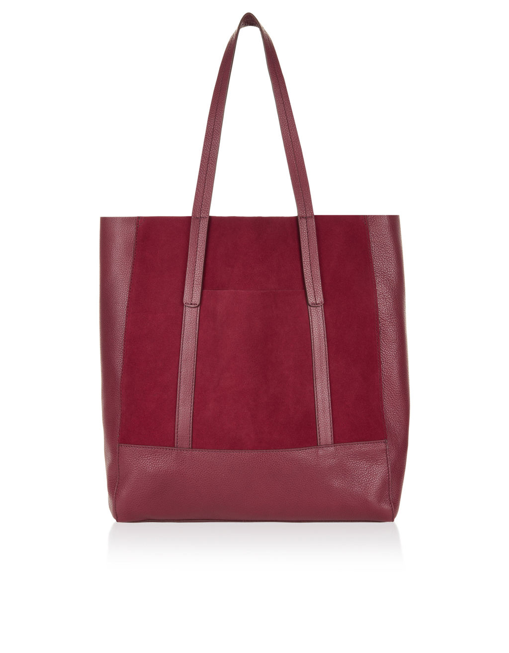 Carina Suede & Leather Shopper Bag - occasions: casual, creative work; type of pattern: standard; style: tote; length: handle; size: oversized; material: leather; pattern: plain; finish: plain; predominant colour: raspberry; season: s/s 2016; wardrobe: highlight
