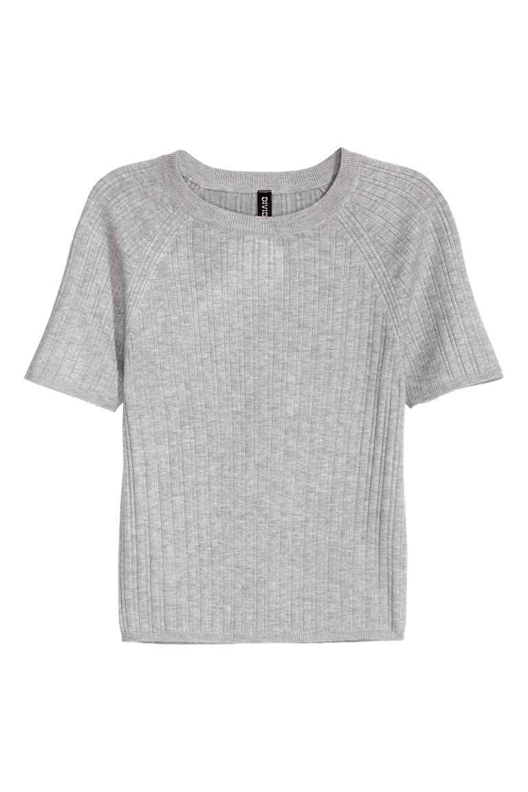 Rib Knit Short Sleeved Jumper - pattern: plain; style: standard; predominant colour: light grey; occasions: casual; length: standard; fit: standard fit; neckline: crew; sleeve length: short sleeve; sleeve style: standard; texture group: knits/crochet; pattern type: knitted - fine stitch; fibres: viscose/rayon - mix; season: s/s 2016; wardrobe: basic