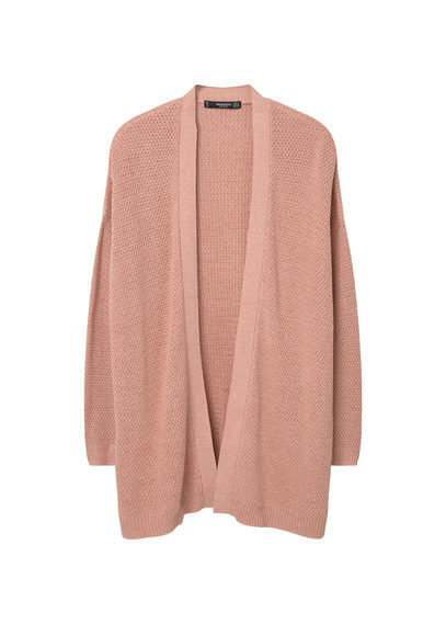 Textured Cardigan - pattern: plain; neckline: collarless open; style: open front; predominant colour: pink; occasions: casual; length: standard; fibres: cotton - mix; fit: loose; sleeve length: long sleeve; sleeve style: standard; texture group: knits/crochet; pattern type: fabric; season: s/s 2016; wardrobe: highlight