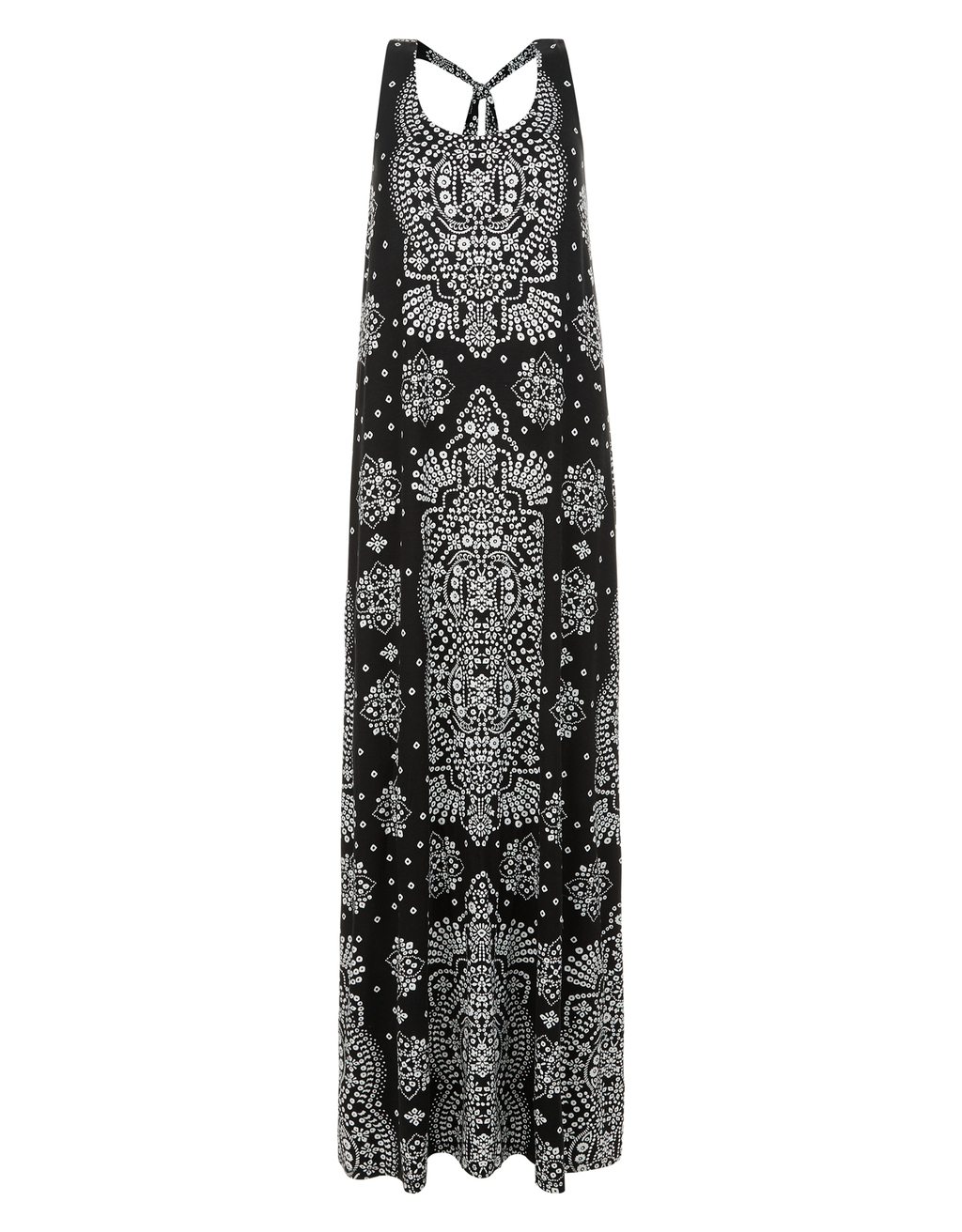 Madeline Printed Jersey Maxi Dress - sleeve style: standard vest straps/shoulder straps; style: maxi dress; length: ankle length; back detail: back revealing; secondary colour: light grey; predominant colour: black; occasions: casual, holiday; fit: body skimming; neckline: scoop; fibres: polyester/polyamide - 100%; sleeve length: sleeveless; pattern type: fabric; pattern size: big & busy; pattern: patterned/print; texture group: jersey - stretchy/drapey; season: s/s 2016; wardrobe: highlight