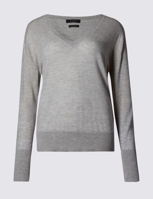 Pure Cashmere V Neck Jumper - neckline: v-neck; pattern: plain; style: standard; predominant colour: mid grey; occasions: casual, work, creative work; length: standard; fit: standard fit; fibres: cashmere - 100%; sleeve length: long sleeve; sleeve style: standard; texture group: knits/crochet; pattern type: knitted - fine stitch; season: s/s 2016; wardrobe: investment