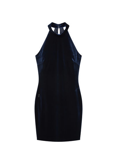 Halter Velvet Dress - length: mini; fit: tight; pattern: plain; sleeve style: sleeveless; style: bodycon; predominant colour: navy; occasions: evening; fibres: polyester/polyamide - stretch; sleeve length: sleeveless; pattern type: fabric; texture group: velvet/fabrics with pile; season: s/s 2016; neckline: high halter neck; wardrobe: event