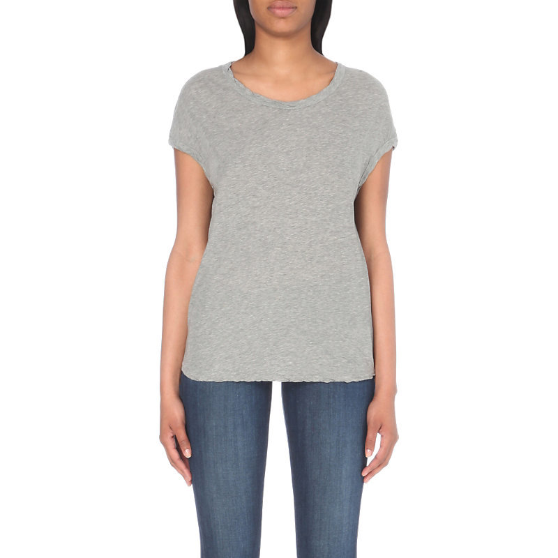 Circular Trim Cotton Jersey T Shirt, Women's, Size: Medium, Heather Grey - pattern: plain; style: t-shirt; predominant colour: light grey; occasions: casual; length: standard; fibres: cotton - 100%; fit: body skimming; neckline: crew; sleeve length: short sleeve; sleeve style: standard; pattern type: fabric; texture group: jersey - stretchy/drapey; season: s/s 2016; wardrobe: basic