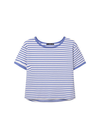 Striped Cotton T Shirt - pattern: horizontal stripes; style: t-shirt; predominant colour: white; secondary colour: pale blue; occasions: casual; length: standard; fibres: cotton - 100%; fit: body skimming; neckline: crew; sleeve length: short sleeve; sleeve style: standard; pattern type: fabric; texture group: jersey - stretchy/drapey; multicoloured: multicoloured; season: s/s 2016; wardrobe: highlight