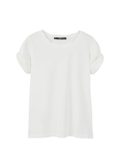 Rolled Up Sleeves T Shirt - pattern: plain; style: t-shirt; predominant colour: white; occasions: casual; length: standard; fibres: cotton - 100%; fit: body skimming; neckline: crew; sleeve length: short sleeve; sleeve style: standard; pattern type: fabric; texture group: jersey - stretchy/drapey; season: s/s 2016; wardrobe: basic