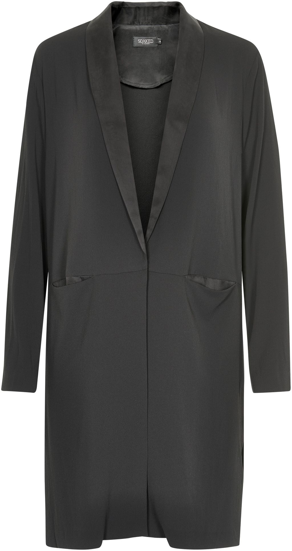 Long Jacket, Black - pattern: plain; style: single breasted blazer; fit: loose; collar: standard lapel/rever collar; length: above the knee; predominant colour: black; occasions: work, creative work; fibres: polyester/polyamide - 100%; sleeve length: long sleeve; sleeve style: standard; collar break: medium; pattern type: fabric; texture group: woven light midweight; season: s/s 2016; wardrobe: investment