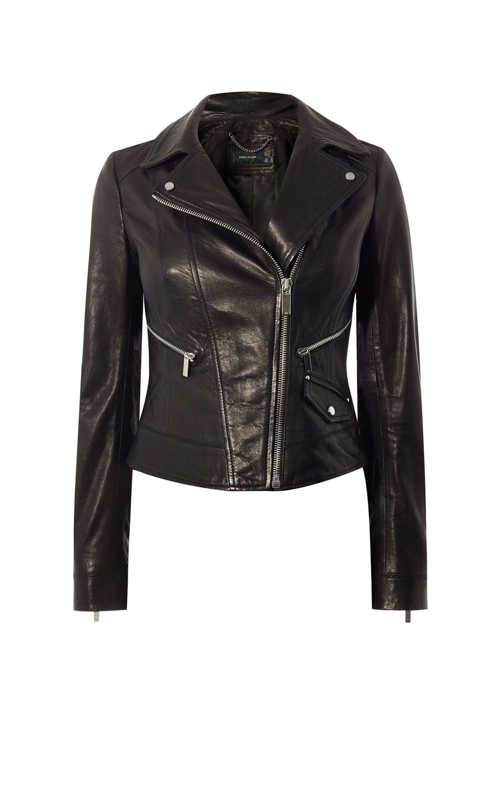 Leather Biker Jacket, Black - pattern: plain; style: biker; collar: asymmetric biker; predominant colour: black; occasions: casual, creative work; length: standard; fit: tailored/fitted; fibres: leather - 100%; sleeve length: long sleeve; sleeve style: standard; texture group: leather; collar break: high/illusion of break when open; pattern type: fabric; season: s/s 2016; wardrobe: basic