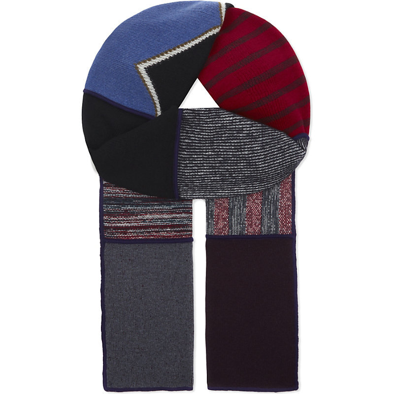 Patchwork Wool Blend Scarf, Women's, Patchwork Multico - predominant colour: true red; secondary colour: black; occasions: casual; type of pattern: heavy; style: regular; size: standard; material: fabric; pattern: patterned/print; multicoloured: multicoloured; season: s/s 2016; wardrobe: highlight