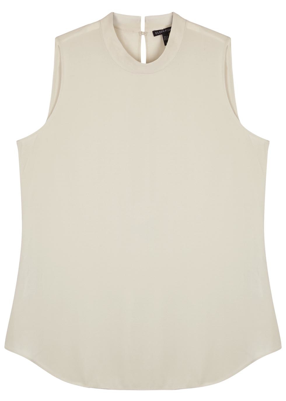 Stone Silk Georgette Top - pattern: plain; sleeve style: sleeveless; predominant colour: ivory/cream; occasions: casual; length: standard; style: top; fibres: silk - 100%; fit: body skimming; neckline: crew; sleeve length: sleeveless; texture group: silky - light; pattern type: fabric; season: s/s 2016; wardrobe: basic