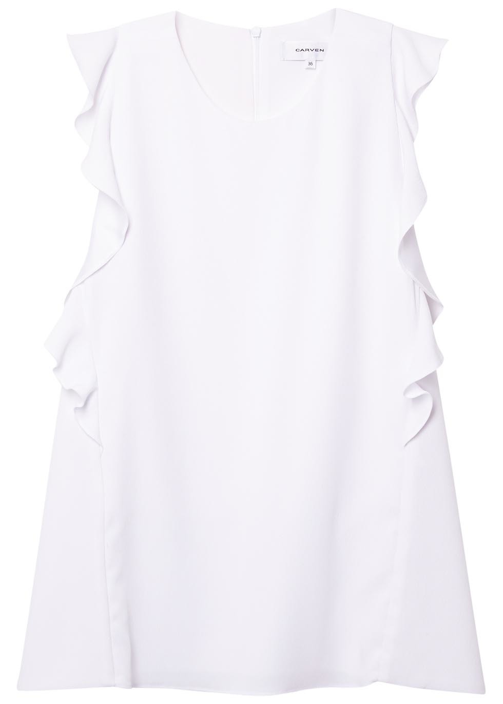 White Ruffled Top - pattern: plain; sleeve style: sleeveless; predominant colour: white; occasions: casual; length: standard; style: top; fibres: polyester/polyamide - 100%; fit: body skimming; neckline: crew; shoulder detail: bulky shoulder detail; sleeve length: sleeveless; bust detail: bulky details at bust; pattern type: fabric; texture group: other - light to midweight; season: s/s 2016; wardrobe: highlight