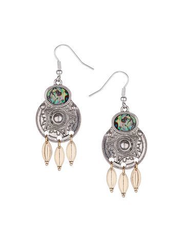 Womens Engraved Disc Drop Earrings Silver - predominant colour: silver; occasions: evening; style: drop; length: long; size: large/oversized; material: chain/metal; fastening: pierced; finish: metallic; season: s/s 2016; wardrobe: event