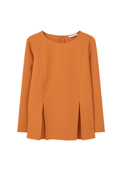 Pintuck Detail Blouse - neckline: round neck; pattern: plain; style: blouse; predominant colour: mustard; occasions: casual, creative work; length: standard; fibres: polyester/polyamide - 100%; fit: straight cut; sleeve length: long sleeve; sleeve style: standard; pattern type: fabric; texture group: woven light midweight; season: s/s 2016; wardrobe: highlight