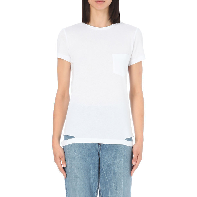 Cutout Cotton Jersey T Shirt, Women's, Size: Small, White - neckline: round neck; pattern: plain; style: t-shirt; predominant colour: white; occasions: casual; length: standard; fibres: cotton - 100%; fit: body skimming; sleeve length: short sleeve; sleeve style: standard; pattern type: fabric; texture group: jersey - stretchy/drapey; season: s/s 2016; wardrobe: basic
