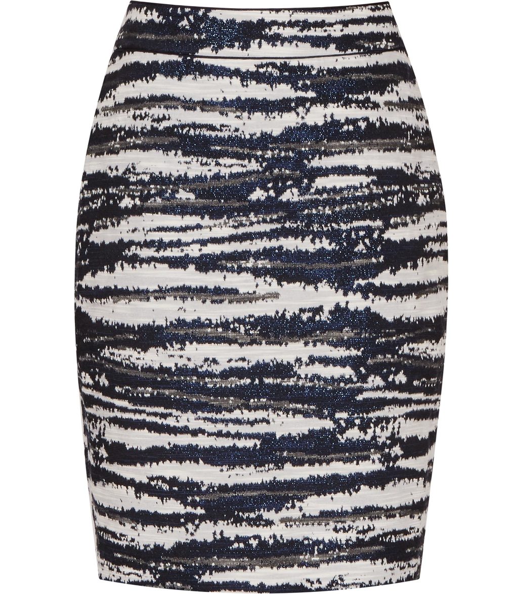 Odell Womens Jacquard Pencil Skirt In White - style: pencil; fit: body skimming; waist: mid/regular rise; secondary colour: white; predominant colour: navy; occasions: casual; length: just above the knee; fibres: cotton - mix; pattern type: fabric; pattern: patterned/print; texture group: brocade/jacquard; multicoloured: multicoloured; season: s/s 2016; wardrobe: highlight