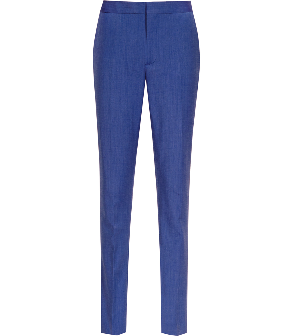 Arlo Trouser Womens Slim Leg Trousers In Blue - length: standard; pattern: plain; waist: mid/regular rise; predominant colour: royal blue; fibres: polyester/polyamide - 100%; waist detail: feature waist detail; fit: slim leg; pattern type: fabric; texture group: woven light midweight; style: standard; occasions: creative work; season: s/s 2016; wardrobe: highlight