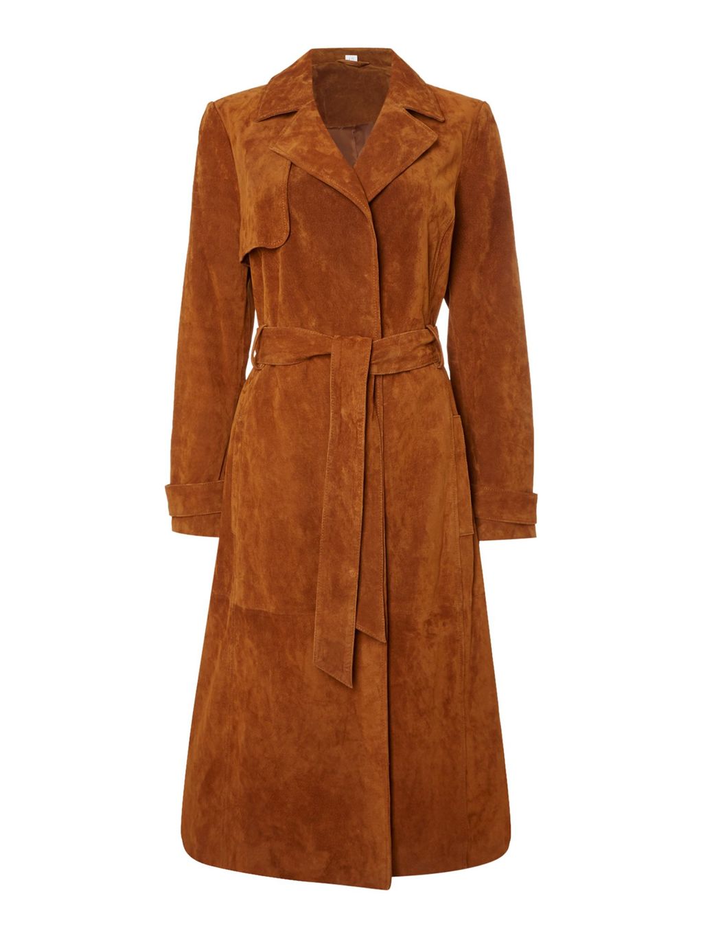 Sian Suede Trench Coat, Tan - pattern: plain; style: trench coat; length: on the knee; collar: standard lapel/rever collar; predominant colour: tan; occasions: casual, creative work; fit: tailored/fitted; fibres: leather - 100%; waist detail: belted waist/tie at waist/drawstring; sleeve length: long sleeve; sleeve style: standard; collar break: medium; pattern type: fabric; texture group: suede; season: s/s 2016; wardrobe: highlight